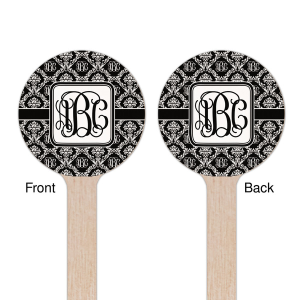 Monogrammed Damask Wooden 6" Stir Stick - Round - Double Sided - Front & Back