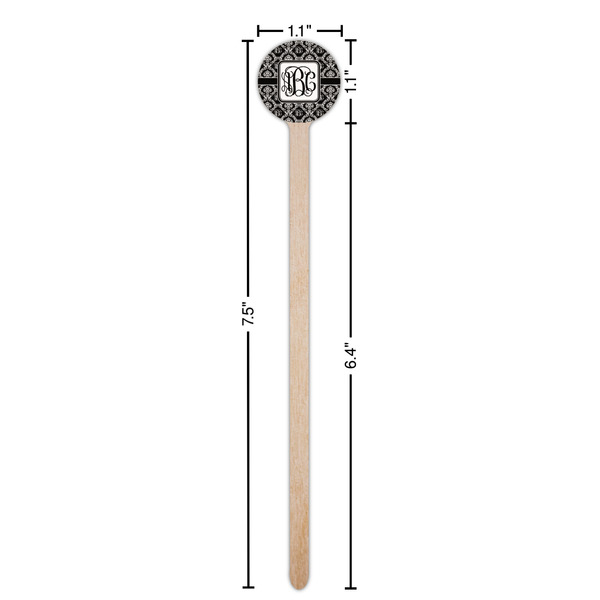 Monogrammed Damask Wooden 7.5" Stir Stick - Round - Dimensions