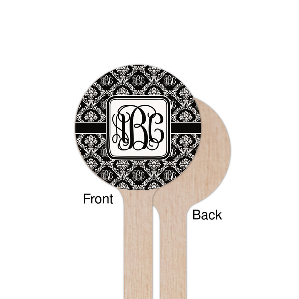 Monogrammed Damask Wooden 7.5" Stir Stick - Round - Single Sided - Front & Back