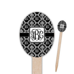 Monogrammed Damask Oval Wooden Food Picks - Double Sided