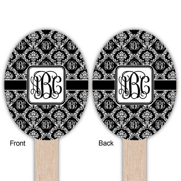 Monogrammed Damask Wooden Food Pick - Oval - Double Sided - Front & Back
