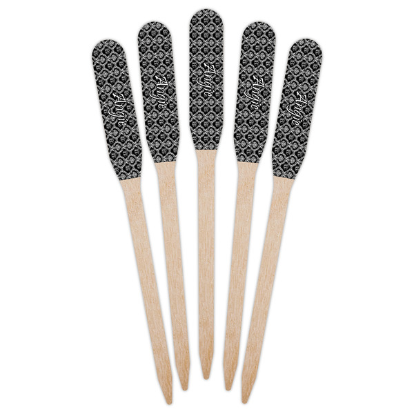 Monogrammed Damask Wooden Food Pick - Paddle - Fan View
