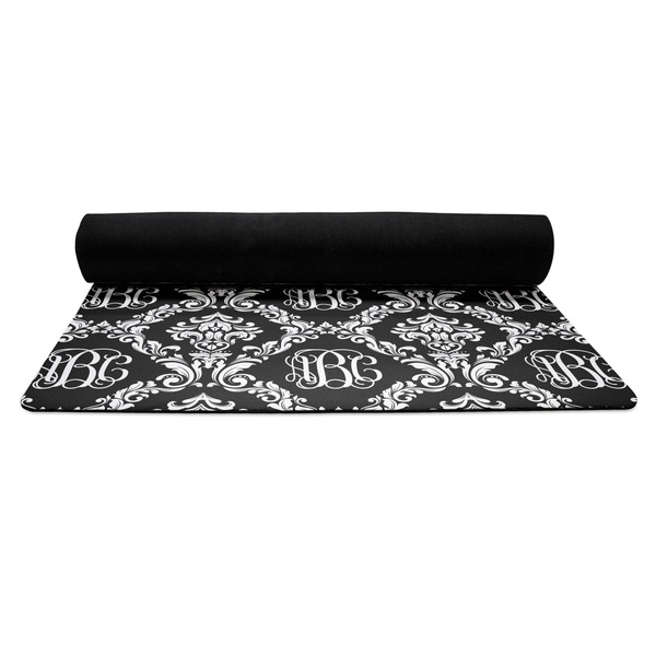 Monogrammed Damask Yoga Mat Rolled up Black Rubber Backing