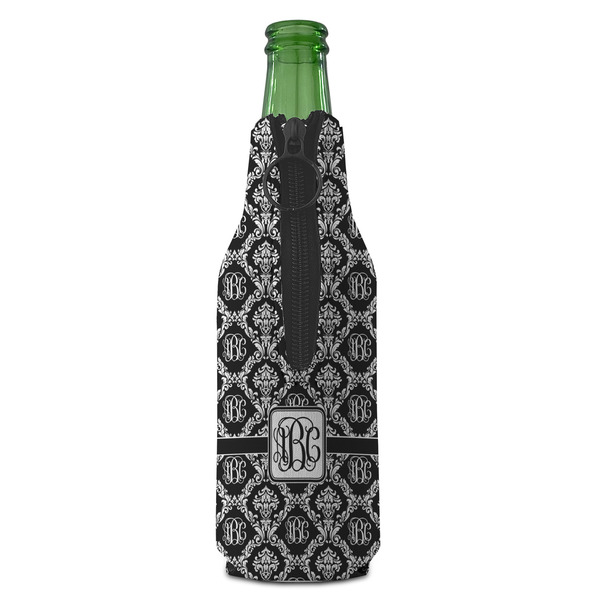 Monogrammed Damask Zipper Bottle Cooler - BACK (bottle)