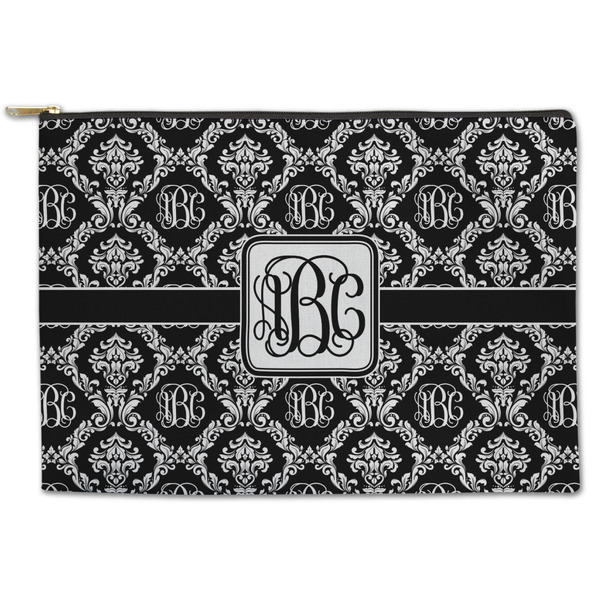 Custom Monogrammed Damask Zipper Pouch - Large - 12.5"x8.5" (Personalized)