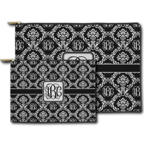 Monogrammed Damask Zippered Pouches - Size Comparison