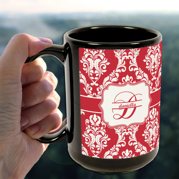 Damask 15oz. Black Mug - LIFESTYLE