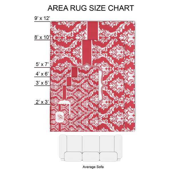 Damask 2'x3' Indoor Area Rugs - Size Chart