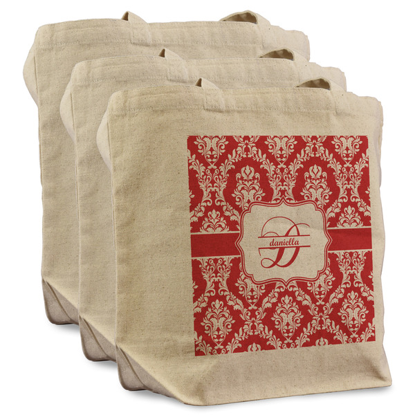 Custom Damask Reusable Cotton Grocery Bags - Set of 3 (Personalized)