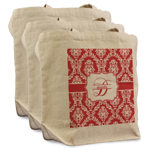 Custom Damask Reusable Cotton Grocery Bags - Set of 3 (Personalized)