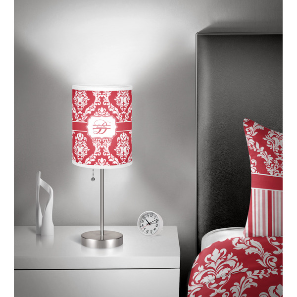 Damask 7 inch drum lamp shade - in room