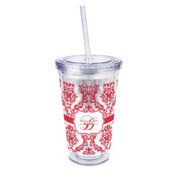 Damask 16oz Double Wall Acrylic Tumbler with Lid & Straw - Full Print (Personalized)