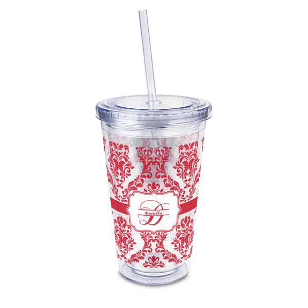Custom Damask 16oz Double Wall Acrylic Tumbler with Lid & Straw - Full Print (Personalized)