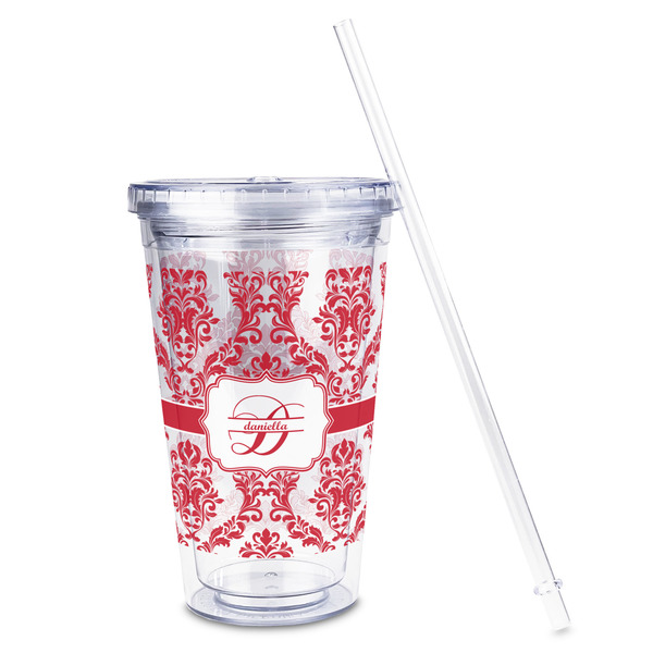 Damask Acrylic Tumbler - Full Print - Front straw out