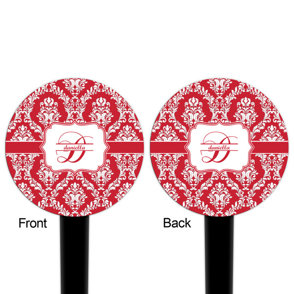 Damask Black Plastic 4" Food Pick - Round - Double Sided - Front & Back