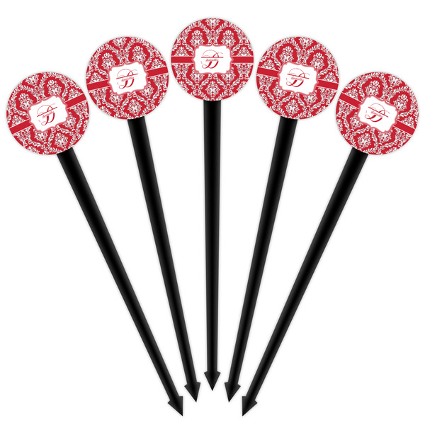 Damask Black Plastic 4" Food Pick - Round - Fan View