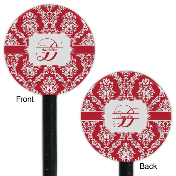 Damask Black Plastic 5.5" Stir Stick - Double Sided - Round - Front & Back