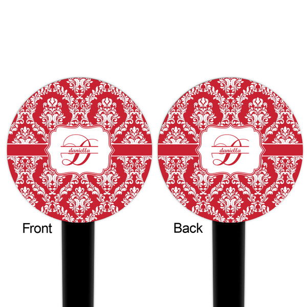 Damask Black Plastic 6" Food Pick - Round - Double Sided - Front & Back