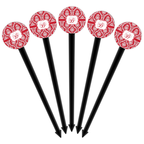 Damask Black Plastic 6" Food Pick - Round - Fan View