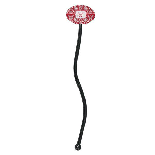 Damask Black Plastic 7" Stir Stick - Oval - Single Stick