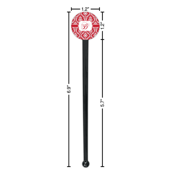 Damask Black Plastic 7" Stir Stick - Round - Dimensions