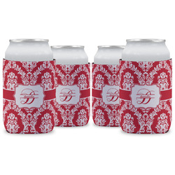 Damask Can Cooler (12 oz) - Set of 4 w/ Name and Initial