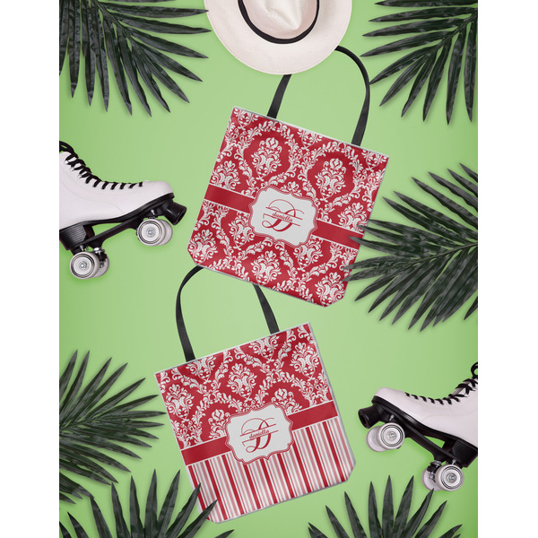 Damask Canvas Tote Lifestyle Front and Back- 13x13