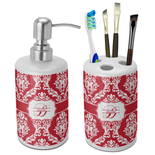Custom Damask Ceramic Bathroom Accessories Set (Personalized)
