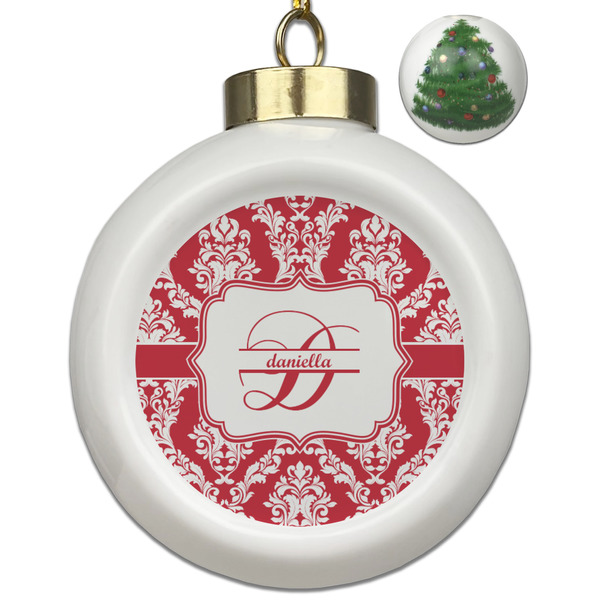Custom Damask Ceramic Ball Ornament - Christmas Tree (Personalized)