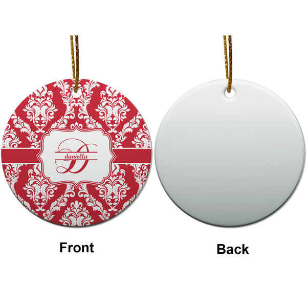 Damask Ceramic Flat Ornament - Circle Front & Back (APPROVAL)
