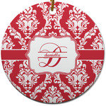 Damask Round Ceramic Ornament w/ Name and Initial