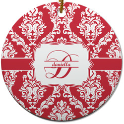 Damask Round Ceramic Ornament w/ Name and Initial