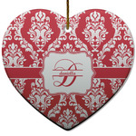Damask Heart Ceramic Ornament w/ Name and Initial