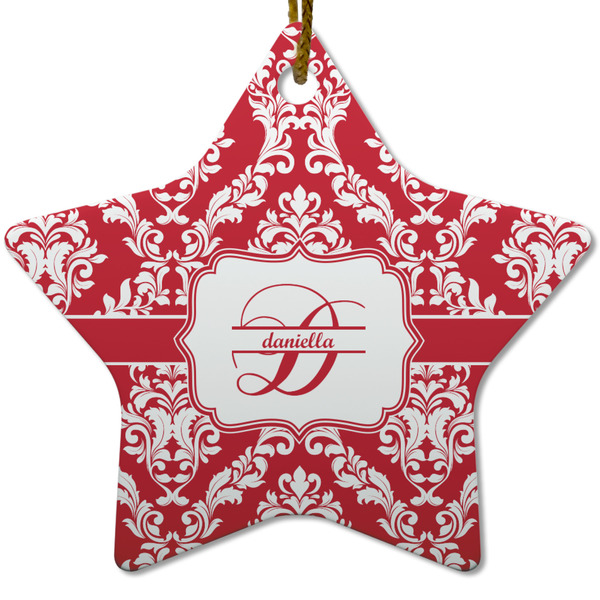Custom Damask Star Ceramic Ornament w/ Name and Initial