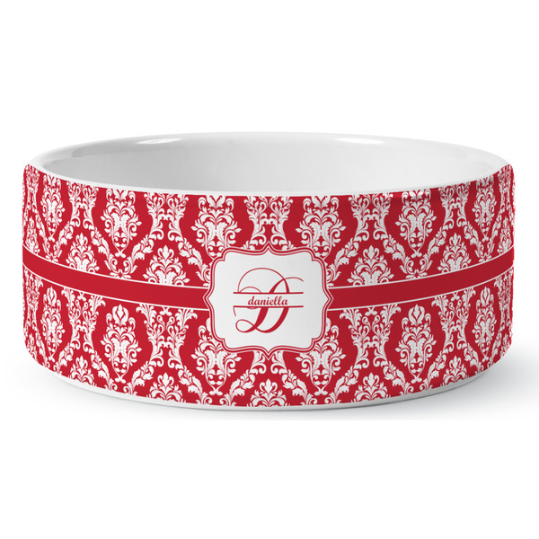 Custom Damask Ceramic Dog Bowl (Personalized)