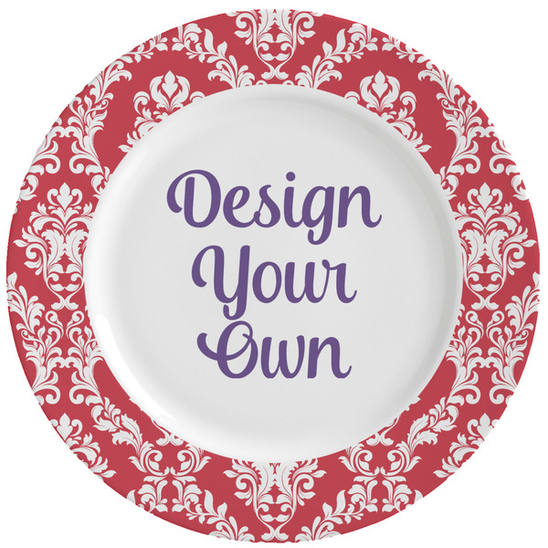 Custom Damask Ceramic Dinner Plates (Set of 4) (Personalized)