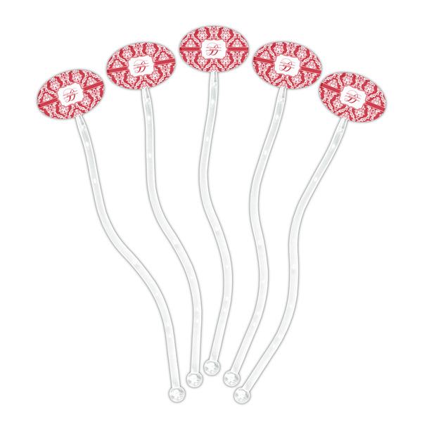 Damask Clear Plastic 7" Stir Stick - Oval - Fan