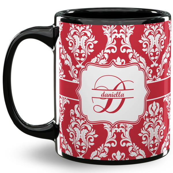 Custom Damask 11 Oz Coffee Mug - Black (Personalized)