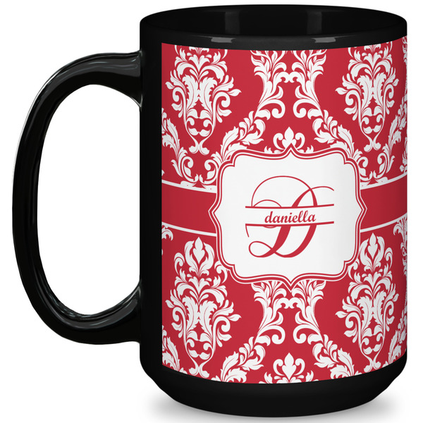 Custom Damask 15 Oz Coffee Mug - Black (Personalized)