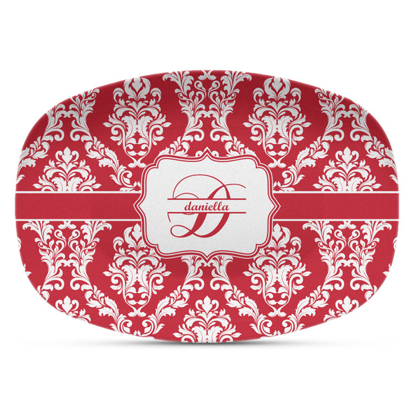 Custom Damask Plastic Platter - Microwave & Oven Safe Composite Polymer (Personalized)