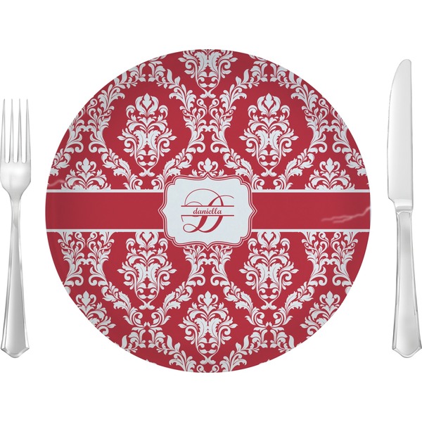 Custom Damask 10" Glass Lunch / Dinner Plates - Single or Set (Personalized)