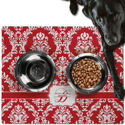 Damask Dog Food Mat - Large w/ Name and Initial