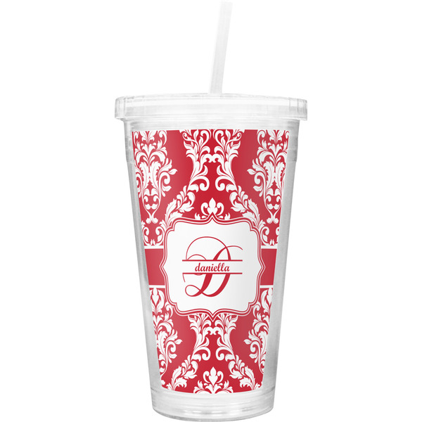 Custom Damask Double Wall Tumbler with Straw (Personalized)