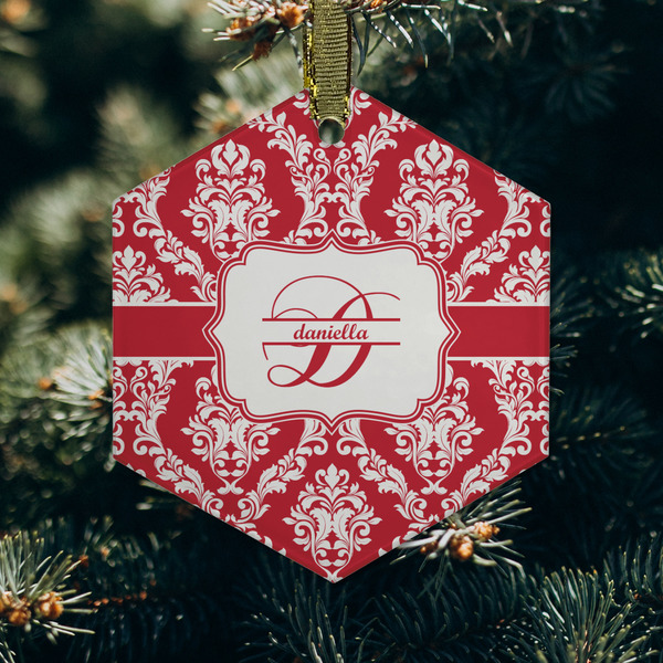 Damask Frosted Glass Ornament - Hexagon (Lifestyle)