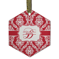Damask Flat Glass Ornament - Hexagon w/ Name and Initial