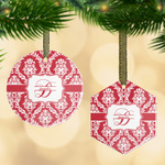 Damask Flat Glass Ornament w/ Name and Initial