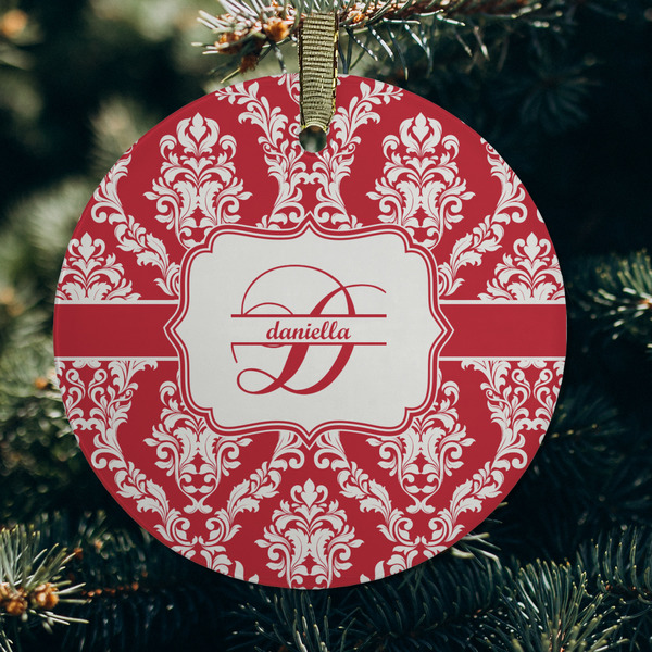 Damask Frosted Glass Ornament - Round (Lifestyle)