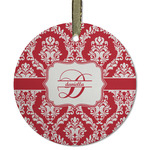 Damask Flat Glass Ornament - Round w/ Name and Initial