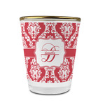 Damask Glass Shot Glass - 1.5 oz - with Gold Rim - Set of 4 (Personalized)