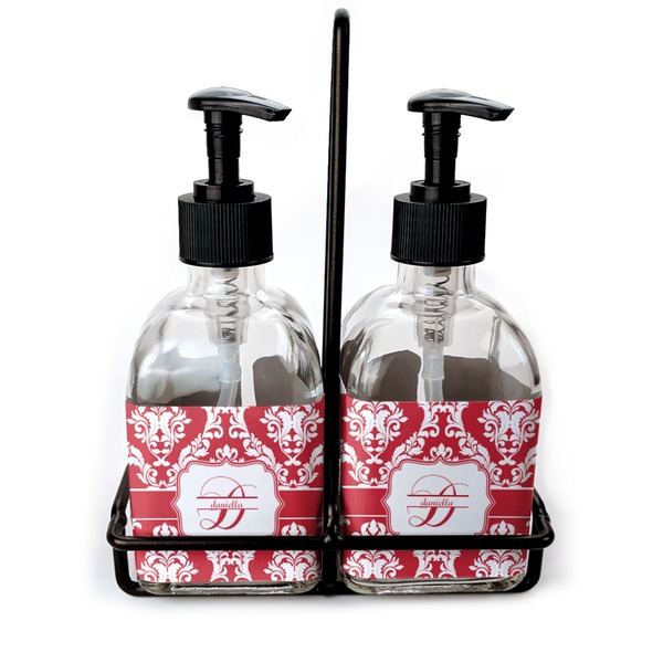 Custom Damask Glass Soap & Lotion Bottle Set (Personalized)